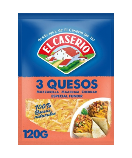 QUESO RALLADO 3 QUESOS CASERIO BOLSA 120.GR