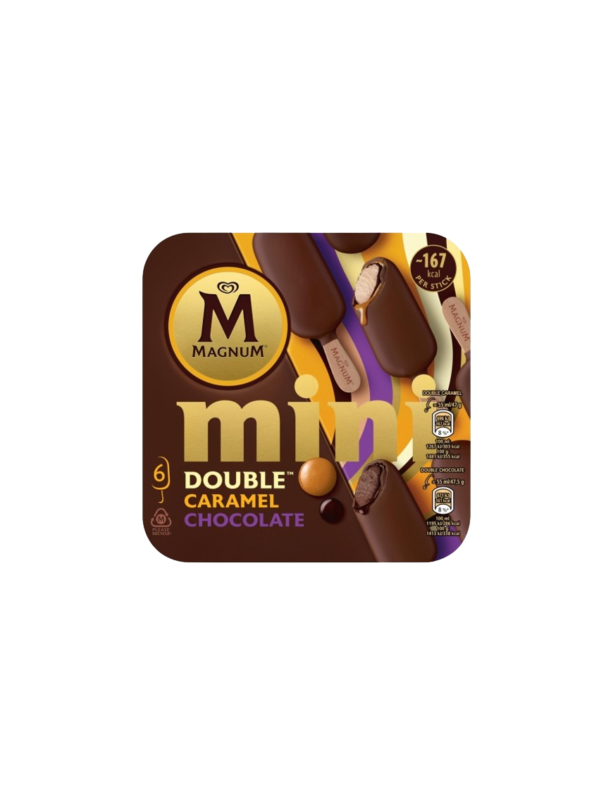 HELADO FRIGO MAGNUM MINI DOBLE CARAM. CHOCO P/6 UD