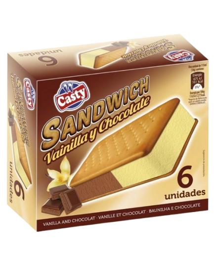 HELADO CASTY SANDWICH VAINILLA/CHOCOLATE PACK-6 U