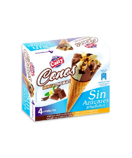 HELADO CASTY CONO VAINI/CHOCO SIN AZUCAR PACK-4U