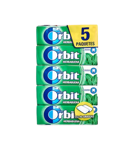 CHICLE ORBIT HIERBABUENA 5X10 GRAGEAS PACK-5 UD