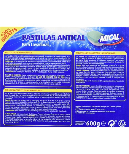 ANTICAL LAVADORA MICAL PASTILLAS C/32+8 UD