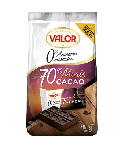 CHOCOLATE VALOR MINI NEGRO 70% CACAO S/AZUCAR 144G