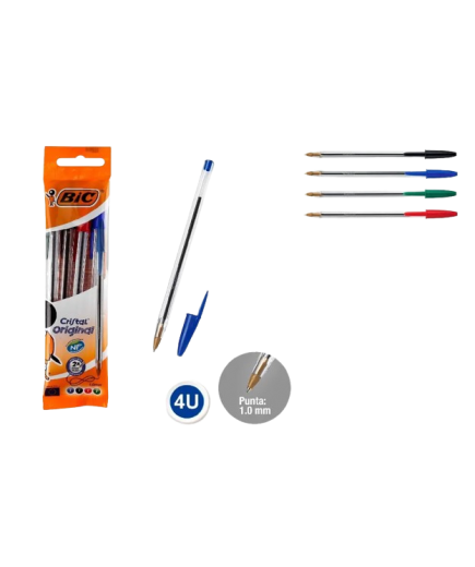 PP BOLIGRAFO BIC CRISTAL COLORES 1 MM B/4 UD