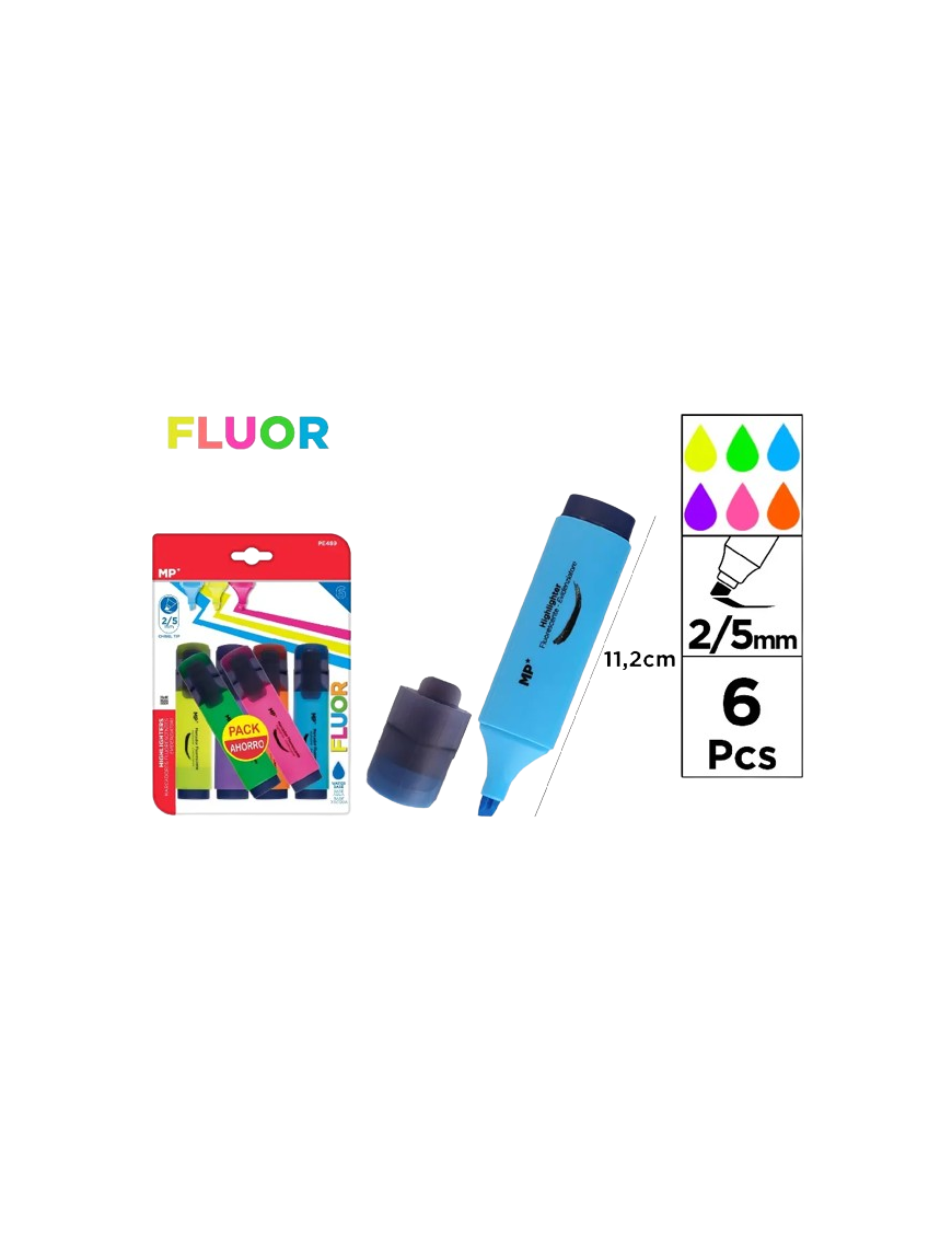 PP SUBRAYADOR MP FLUOR 2/5 MM PACK-6 UD