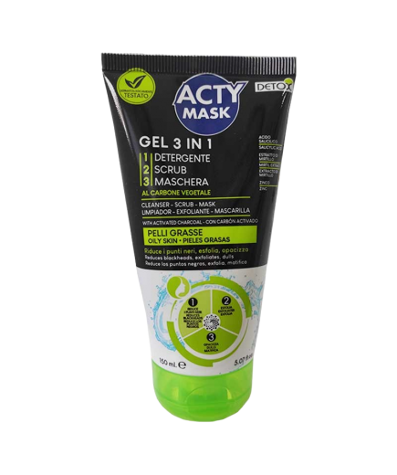 GEL FACIAL ACTY MASK LIMPIADOR 3 EN 1 B/150 ML