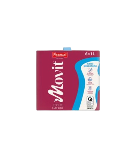 LECHE PASCUAL MOVIT CALCIO SEMIDESNATADA BRICK 1 L