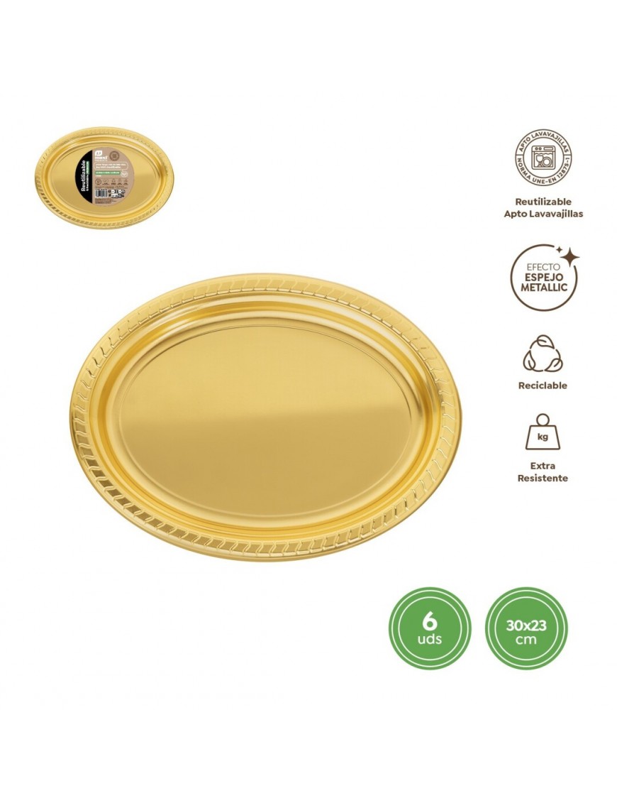 BANDEJA PLAST OVALADA 30X23 ORO R/1166R 6UD