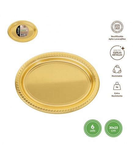 BANDEJA PLAST OVALADA 30X23 ORO R/1166R 6UD