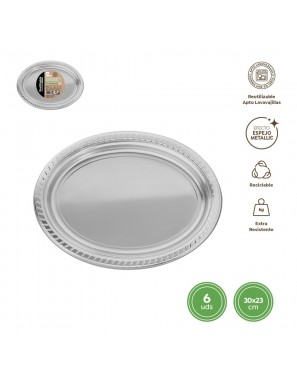 BANDEJA PLAST OVALADA 30X23 PLATA R/1162R 6UD