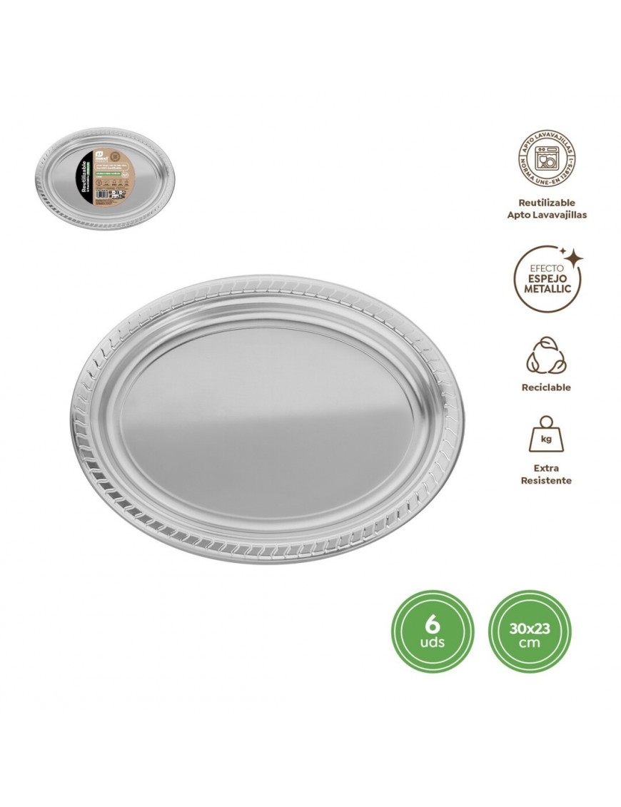 BANDEJA PLAST OVALADA 30X23 PLATA R/1162R 6UD