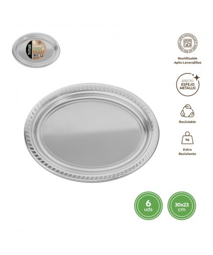 BANDEJA PLAST OVALADA 30X23 PLATA R/1162R 6UD