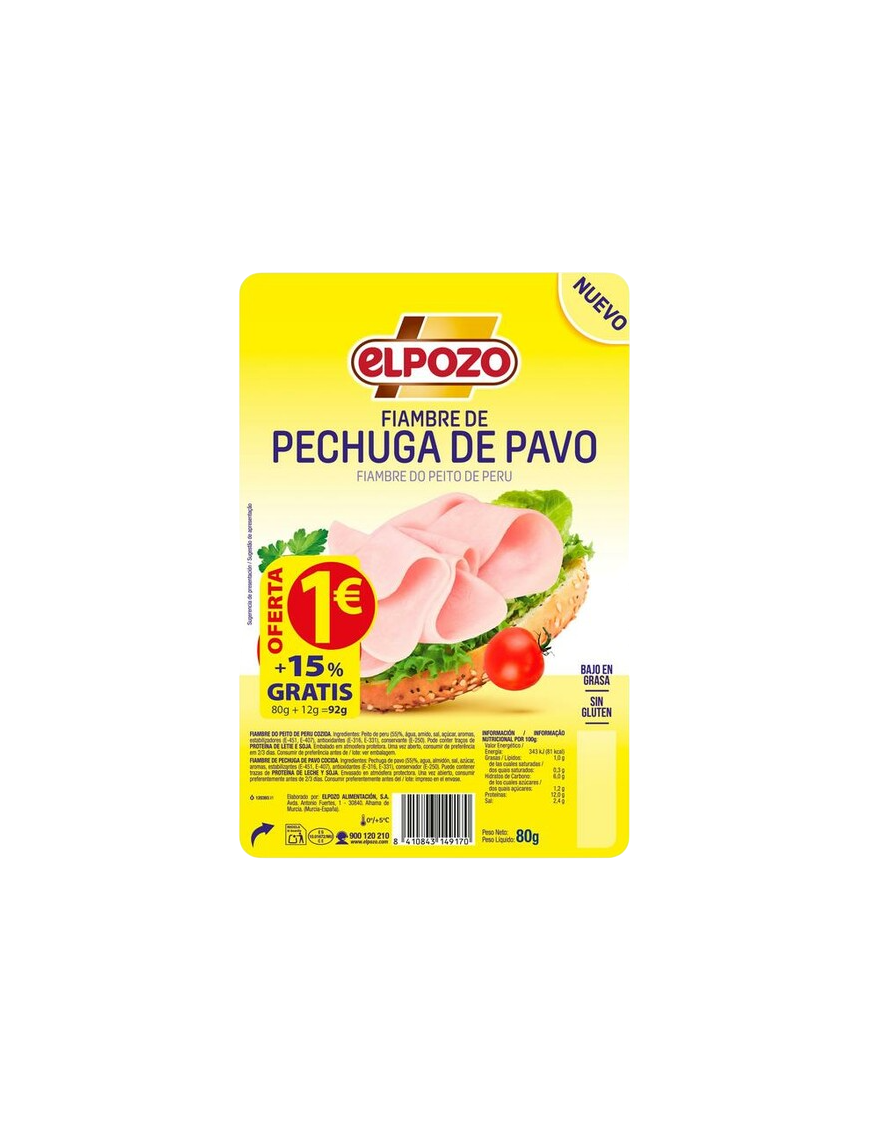 PECHUGA PAVO POZO LONCHA (1€) C/14917  B/80 GR.