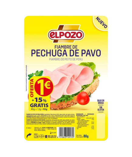 PECHUGA PAVO POZO LONCHA (1€) C/14917  B/80 GR.