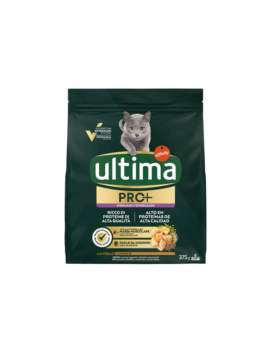 COMIDA GATOS ULTIMA PRO+ ESTERILIZADO POLLO B/375G