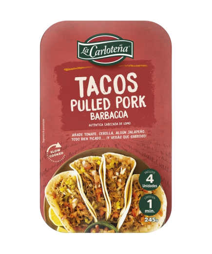 TACOS PULLED PORK BBQ LA CARLOTEÑA 245 GR P/4UD