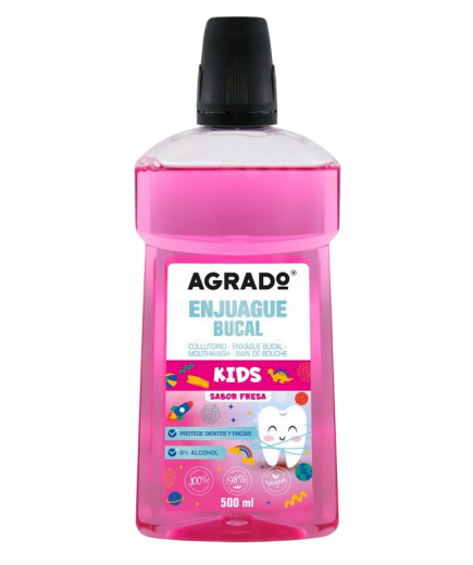 ENJUAGUE BUCAL AGRADO KIDS +6 AÑOS S/FRESA B/500ML