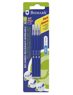 PP BOLIGRAFO BISMARK BORRABLE RECAMB COLOR PACK-3U