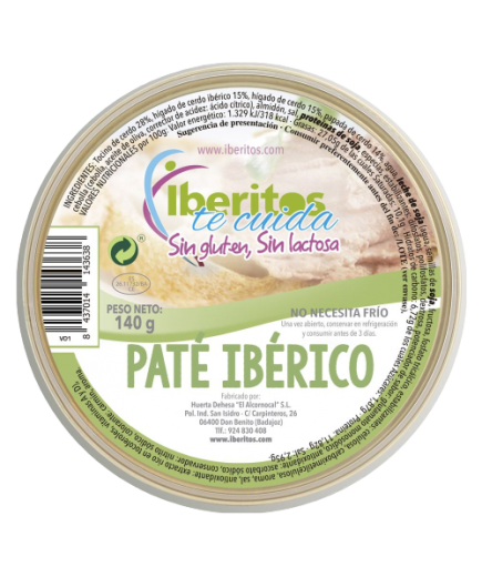 PATE IBERITOS IBERICO S/GLUTEN/LACTOSA L/140GR