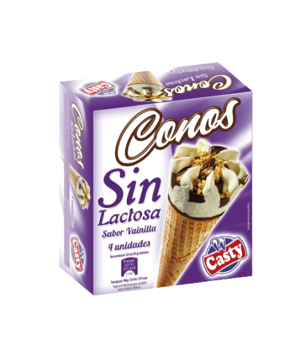 HELADO CASTY CONO VAINILLA SIN LACTOSA PACK-4U