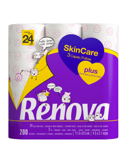 PAPEL HIGIENICO RENOVA 3 CAPAS SKIN CARE P/24 UD