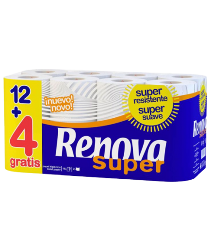 PAPEL HIGIENICO RENOVA SUPER 2 CAPAS 12+4 ROLLOS