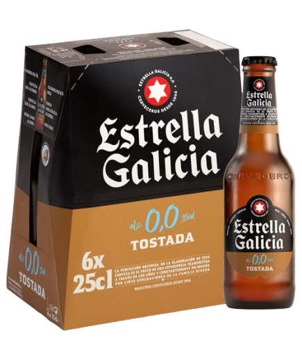 CERVEZA E.GALICIA 0,0%TOSTADA PACK-6 BOTELLIN25 CL