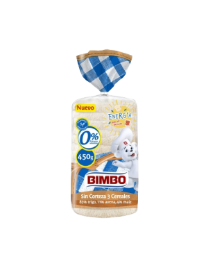 PAN BIMBO SIN CORTEZA 3 CEREALES 450 GR