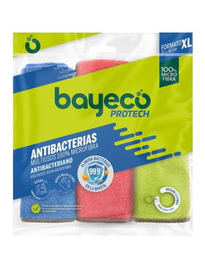 BAYETA MICROFIBRA MULTICOLOR BAYECO ANTIB. P/3 UD