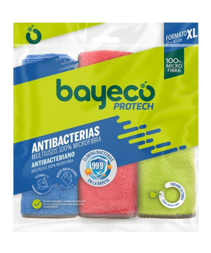 BAYETA MICROFIBRA MULTICOLOR BAYECO ANTIB. P/3 UD