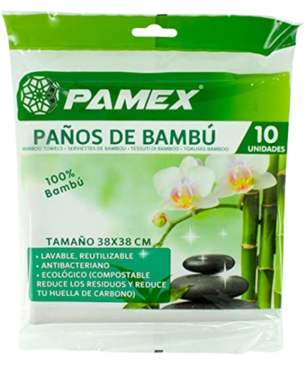 PAÑO DE BAMBU PAMEX 38 X38 ECOLOGICO PACK-10 UD