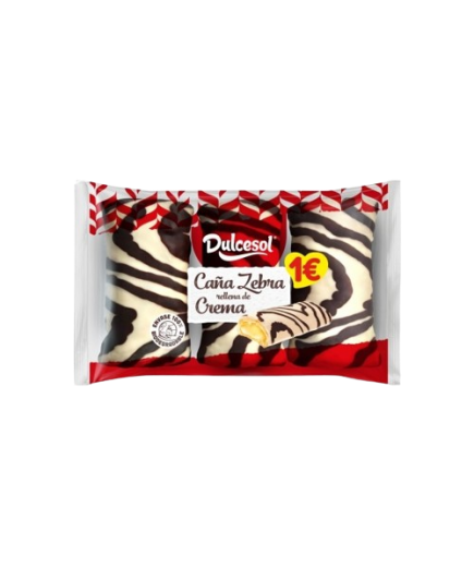 DULCESOL CAÑA ZEBRA RELLENA CREMA P/3UD 153GR 1€