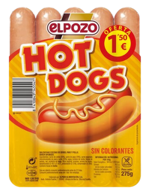 SALCHICHA E/POZO HOT DOGS C/13350 P/275 GR (1,5€)