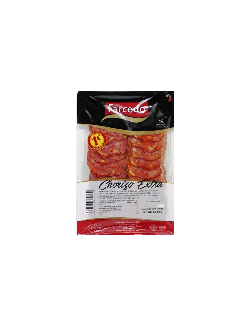 CHORIZO LONCHA EXTRA FARCEDO SOBRE 80 GR.