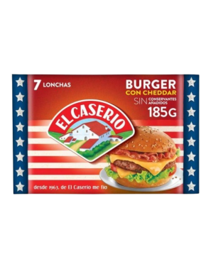 QUESO LONCHA EL CASERIO BURGUER CHEDAR P/7UD 185G