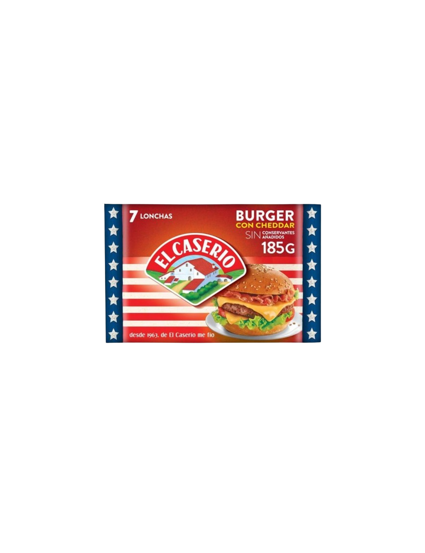 QUESO LONCHA EL CASERIO BURGUER CHEDAR P/7UD 185G