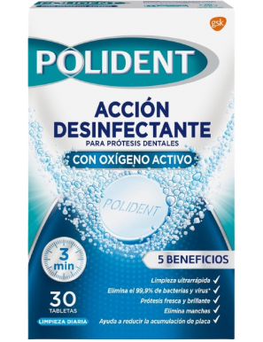 TABLETAS LIMPIADORAS POLIDENT OXIGENO ACTI P/30 UD