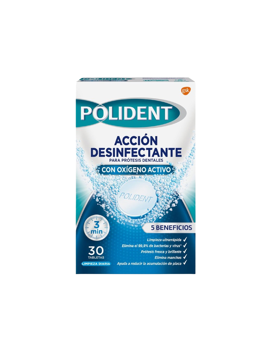 TABLETAS LIMPIADORAS POLIDENT OXIGENO ACTI P/30 UD