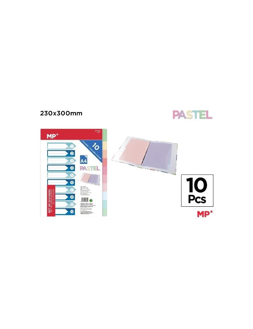 PP SEPARADOR PASTEL MP PACK-10 UD