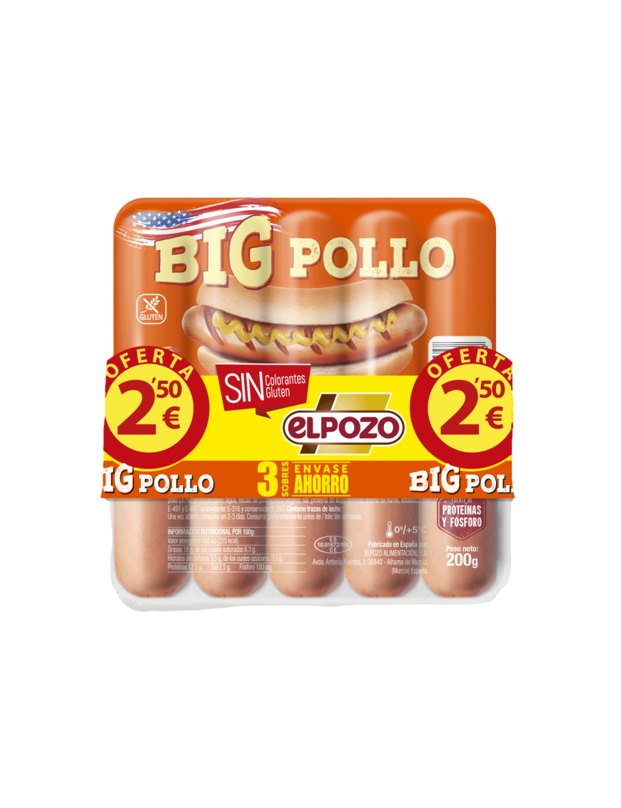 SALCHICHA E/POZO BIG POLLO C/14236 P/3X200G(2,5€)