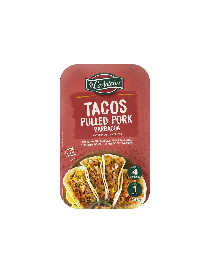 TACOS PULLED PORK BBQ LA CARLOTEÑA 245 GR P/4UD