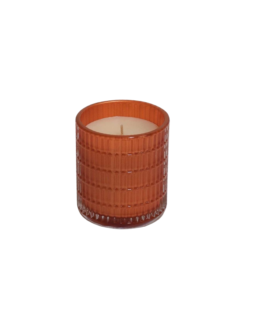 VELA AMBIENT. VASO RELIEVE COBRE COPPERY RUBY