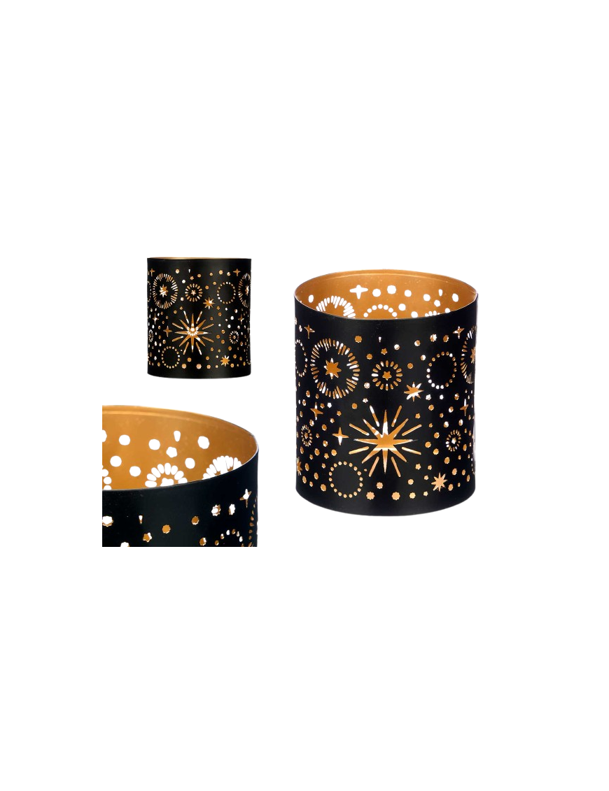 PORTAVELAS GIFTDECOR ESTRELLAS NEGRO-DORADO UD