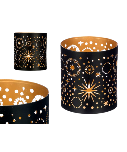 PORTAVELAS GIFTDECOR ESTRELLAS NEGRO-DORADO UD