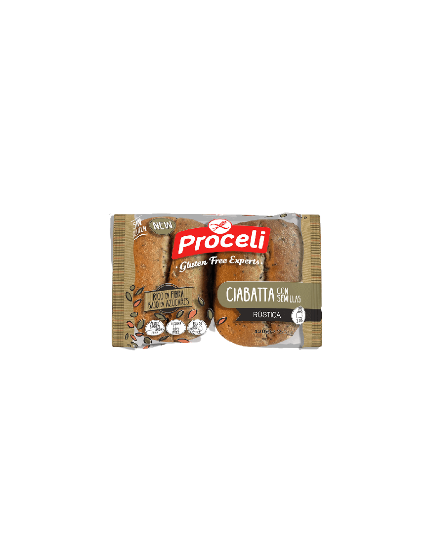 S/GLUTEN PROCELI PAN CIABATTA SEMILLA 120GR B/2 UD