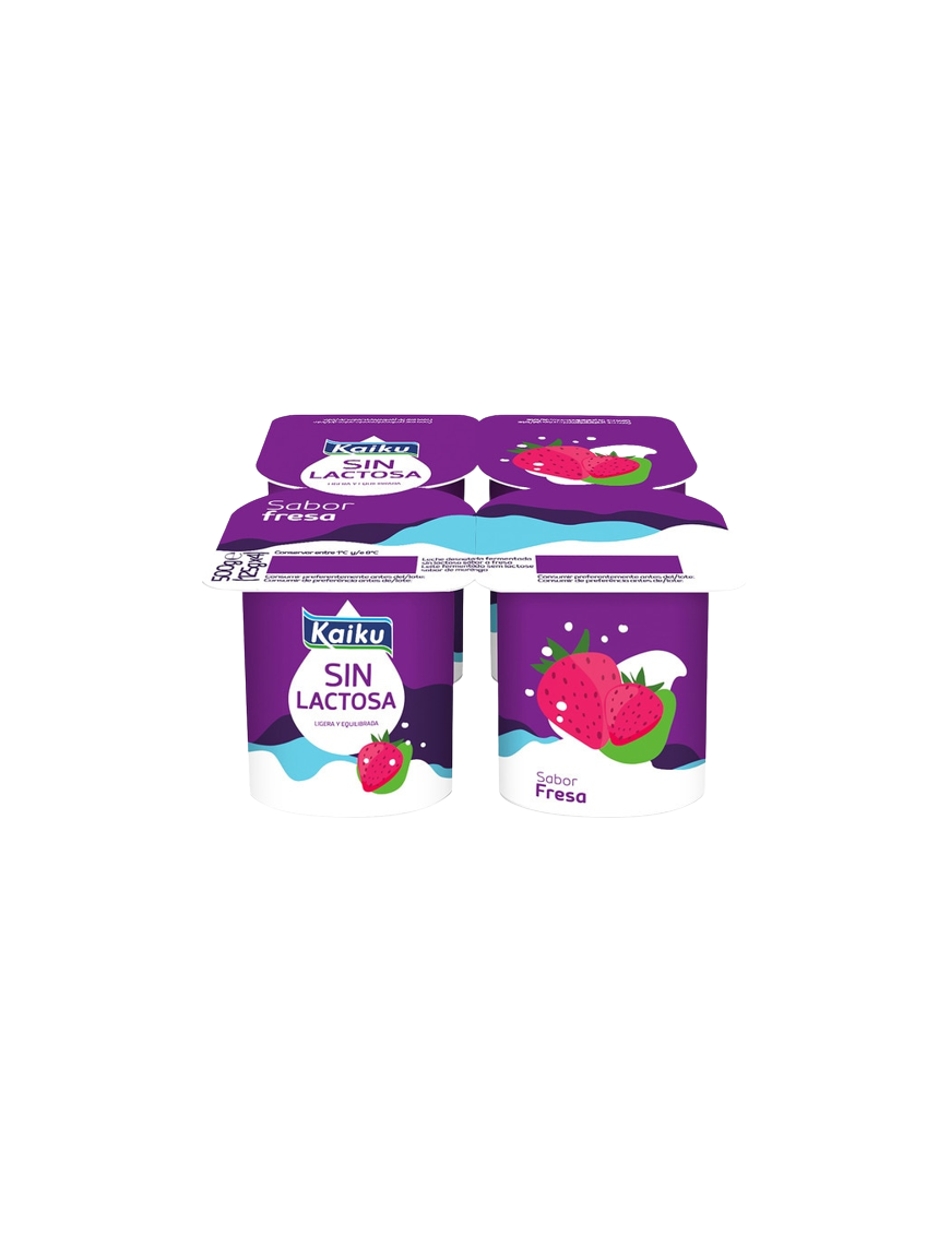 KAIKU YOGUR SIN LACTOSA SABOR FRESA PACK-4 UD