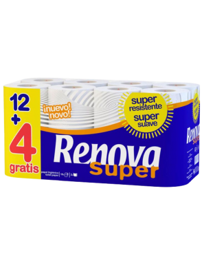 PAPEL HIGIENICO RENOVA SUPER 2 CAPAS 12+4 ROLLOS